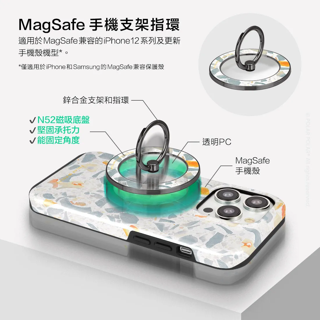 Terrazzo Grey - Black MagSafe Phone Grip and Ring Holder Stand