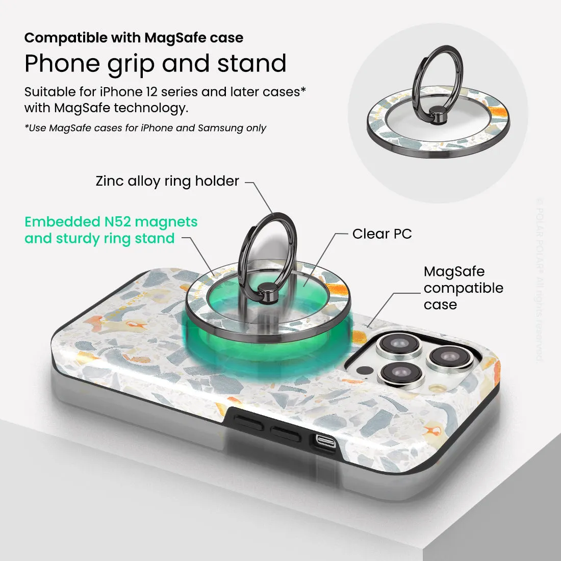 Terrazzo Grey - Black MagSafe Phone Grip and Ring Holder Stand