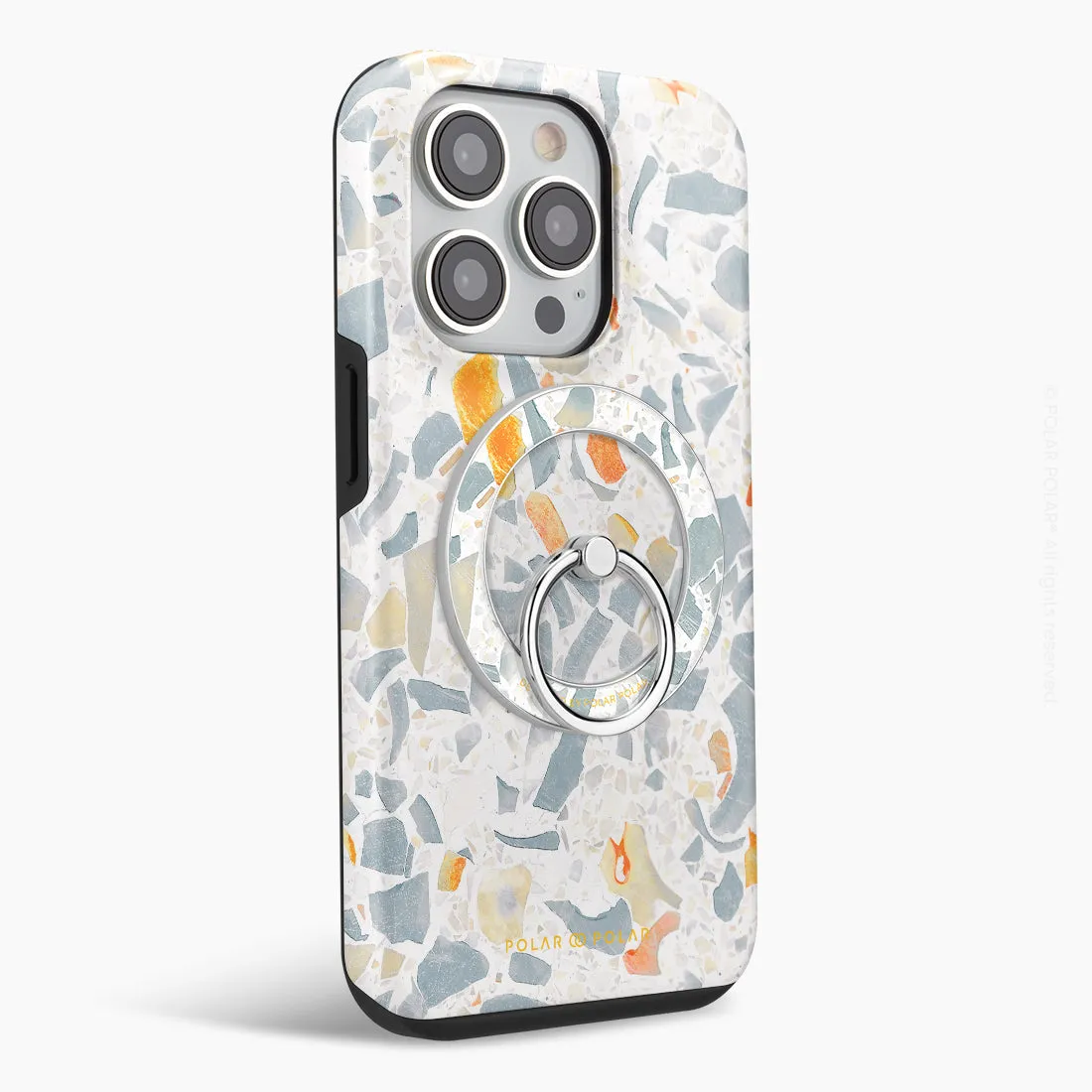 Terrazzo Grey - Silver MagSafe Phone Grip and Ring Holder Stand