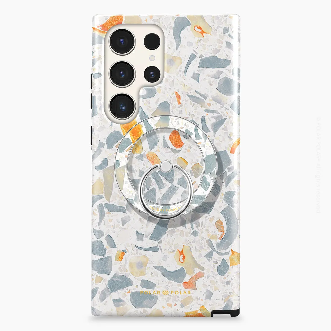 Terrazzo Grey - Silver MagSafe Phone Grip and Ring Holder Stand