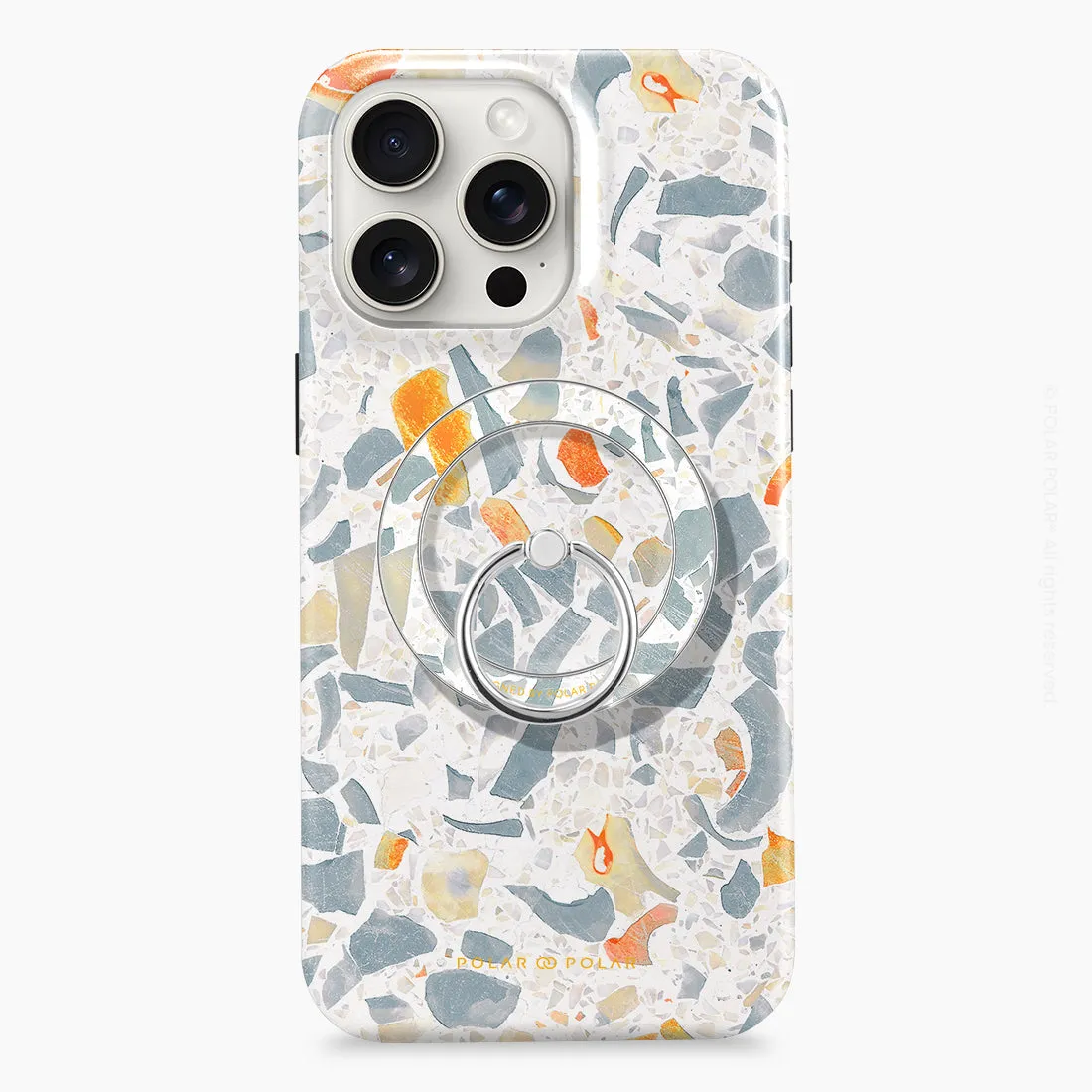 Terrazzo Grey - Silver MagSafe Phone Grip and Ring Holder Stand