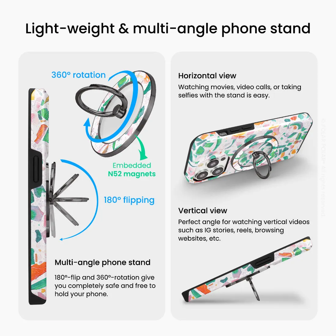 Terrazzo Lake Blue - Black MagSafe Phone Grip and Ring Holder Stand