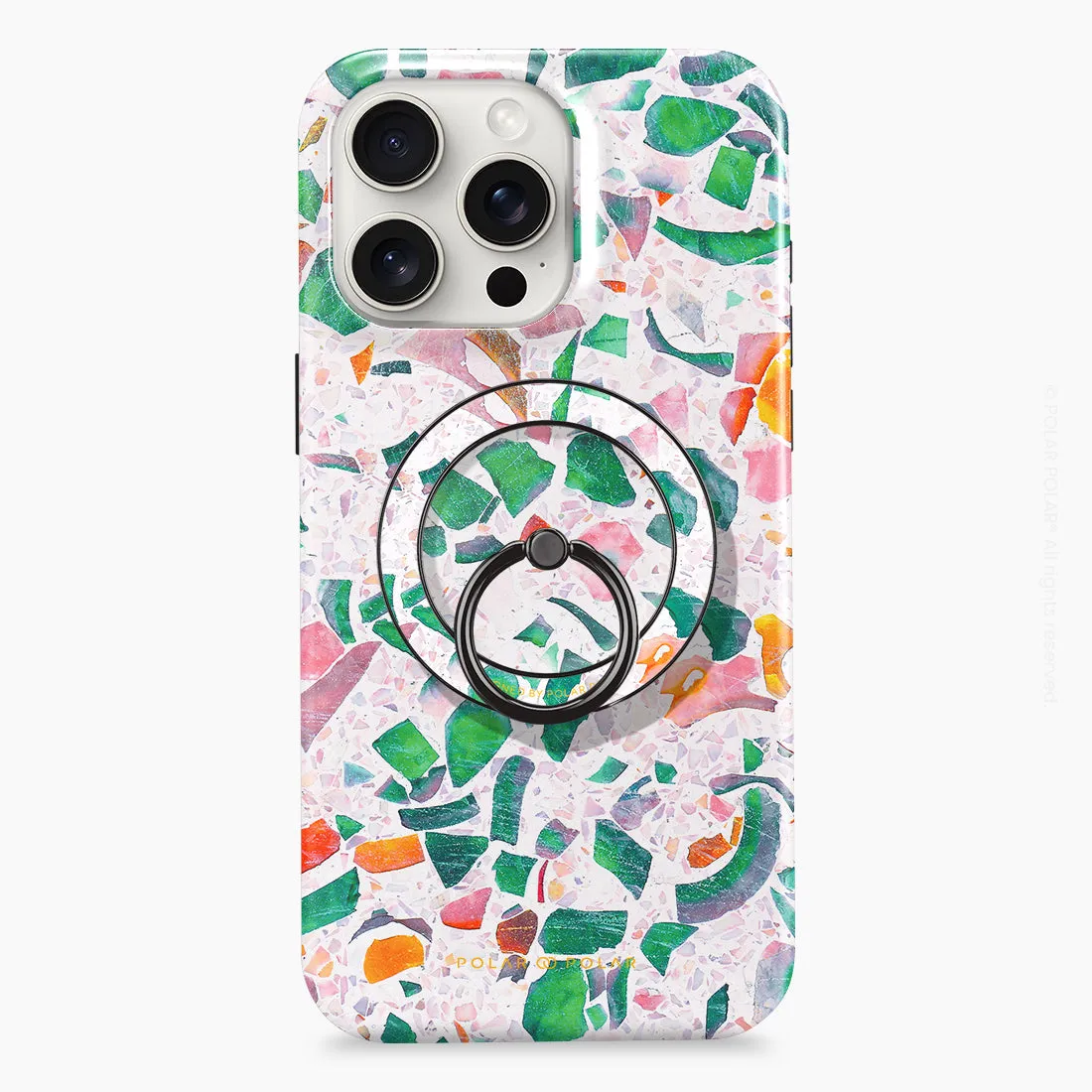 Terrazzo Lake Blue - Black MagSafe Phone Grip and Ring Holder Stand