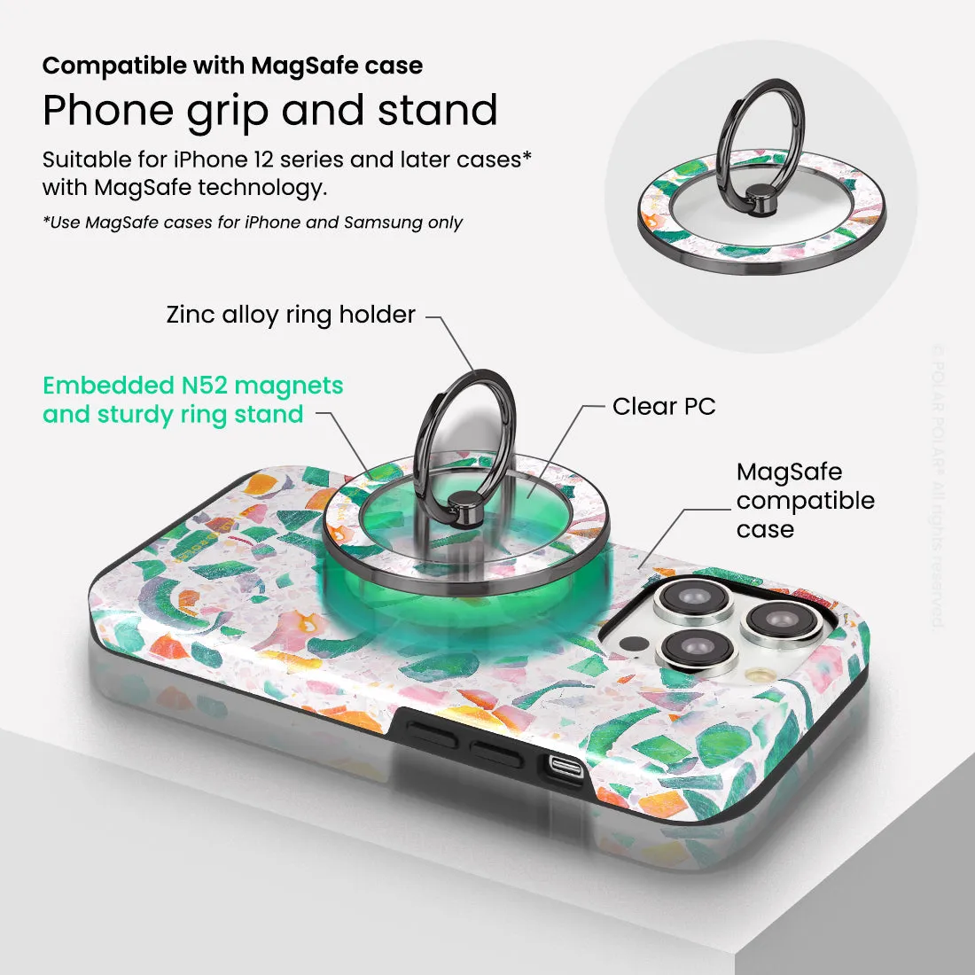 Terrazzo Lake Blue - Black MagSafe Phone Grip and Ring Holder Stand
