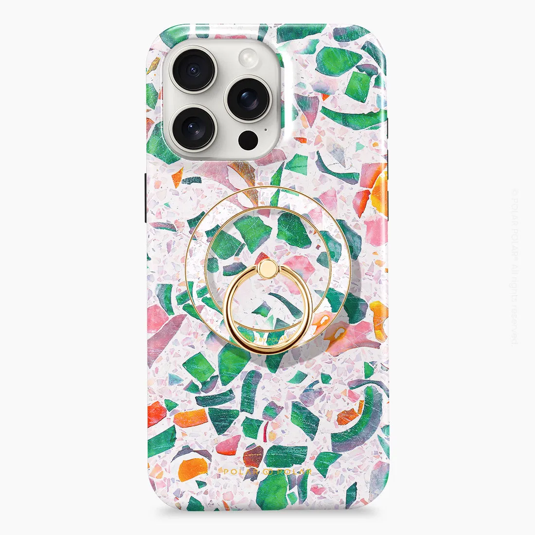 Terrazzo Lake Blue - Golden MagSafe Phone Grip and Ring Holder Stand