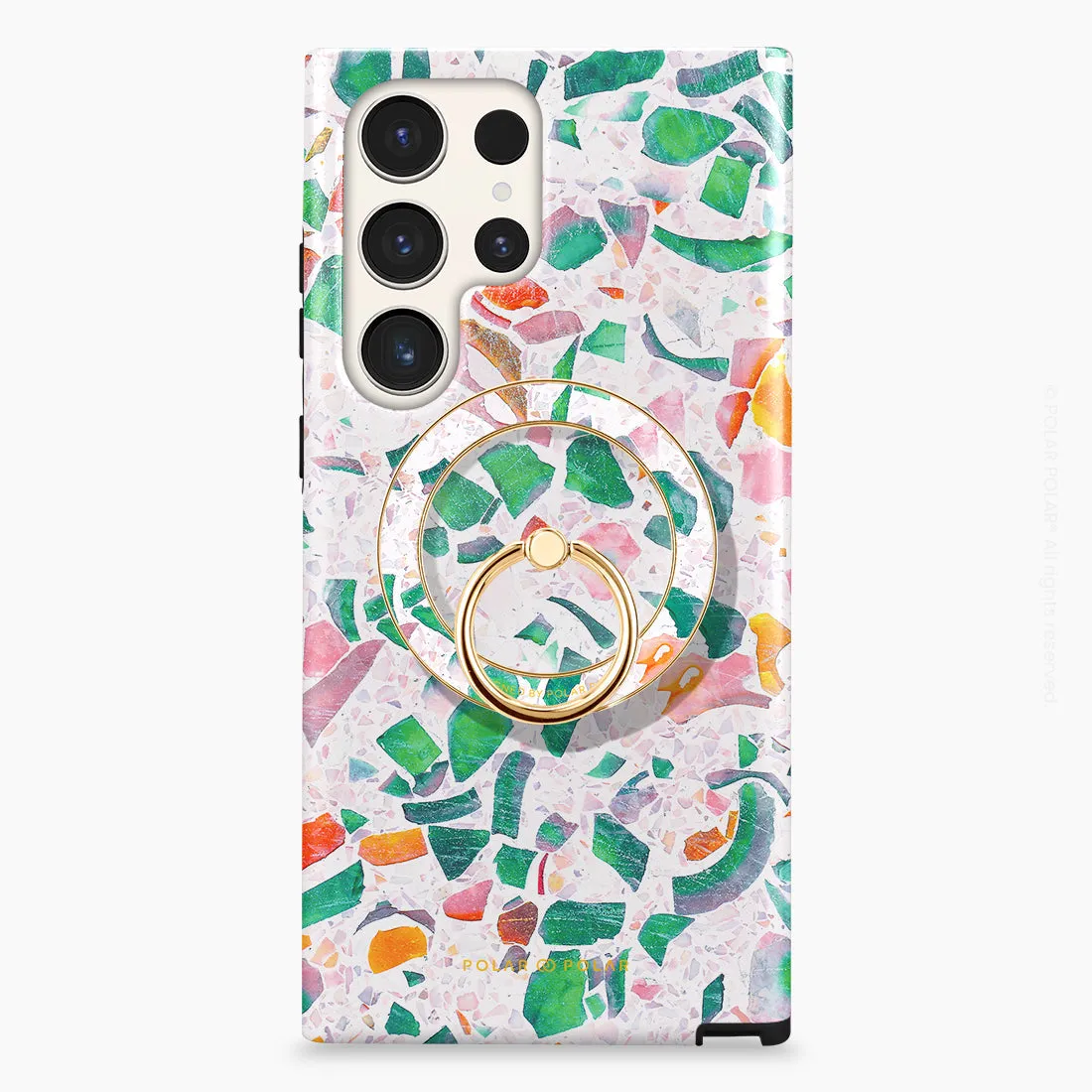 Terrazzo Lake Blue - Golden MagSafe Phone Grip and Ring Holder Stand
