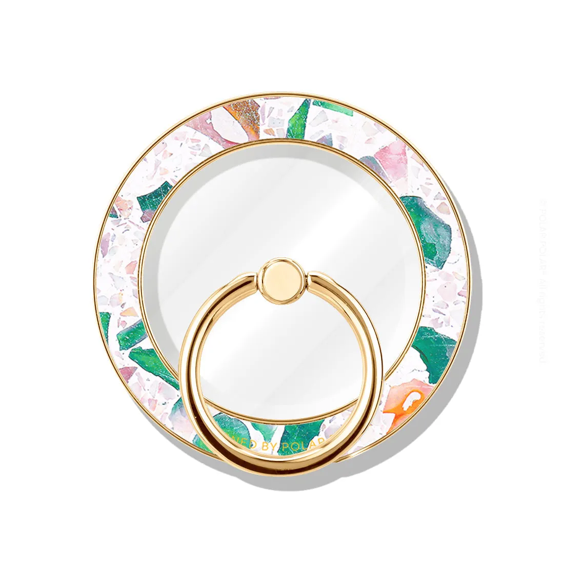 Terrazzo Lake Blue - Golden MagSafe Phone Grip and Ring Holder Stand