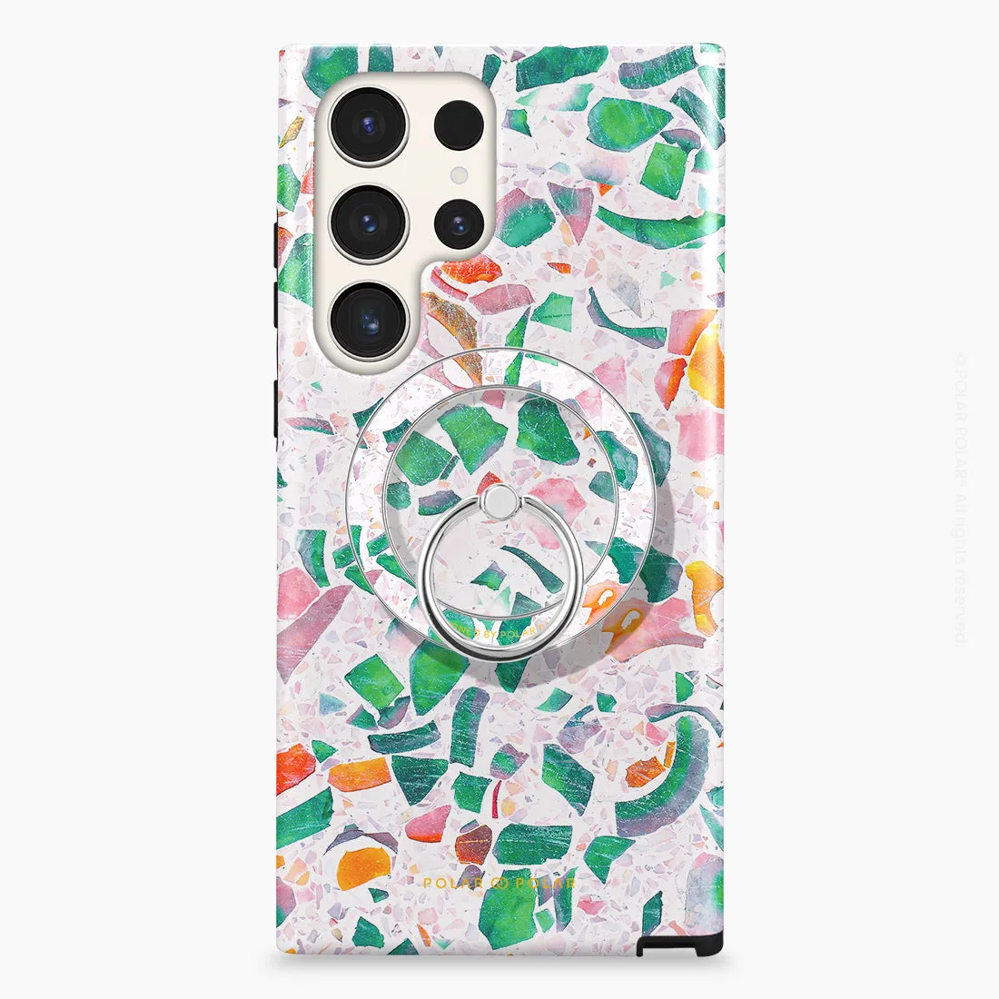 Terrazzo Lake Blue - Silver MagSafe Phone Grip and Ring Holder Stand