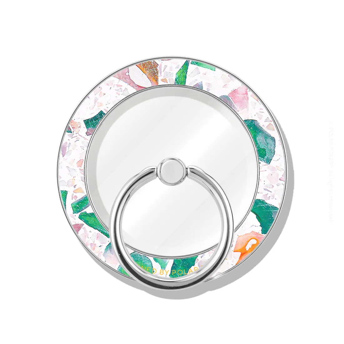 Terrazzo Lake Blue - Silver MagSafe Phone Grip and Ring Holder Stand