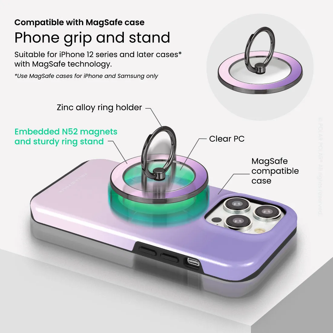 Violet Blue Pastel - Black MagSafe Phone Grip and Ring Holder Stand