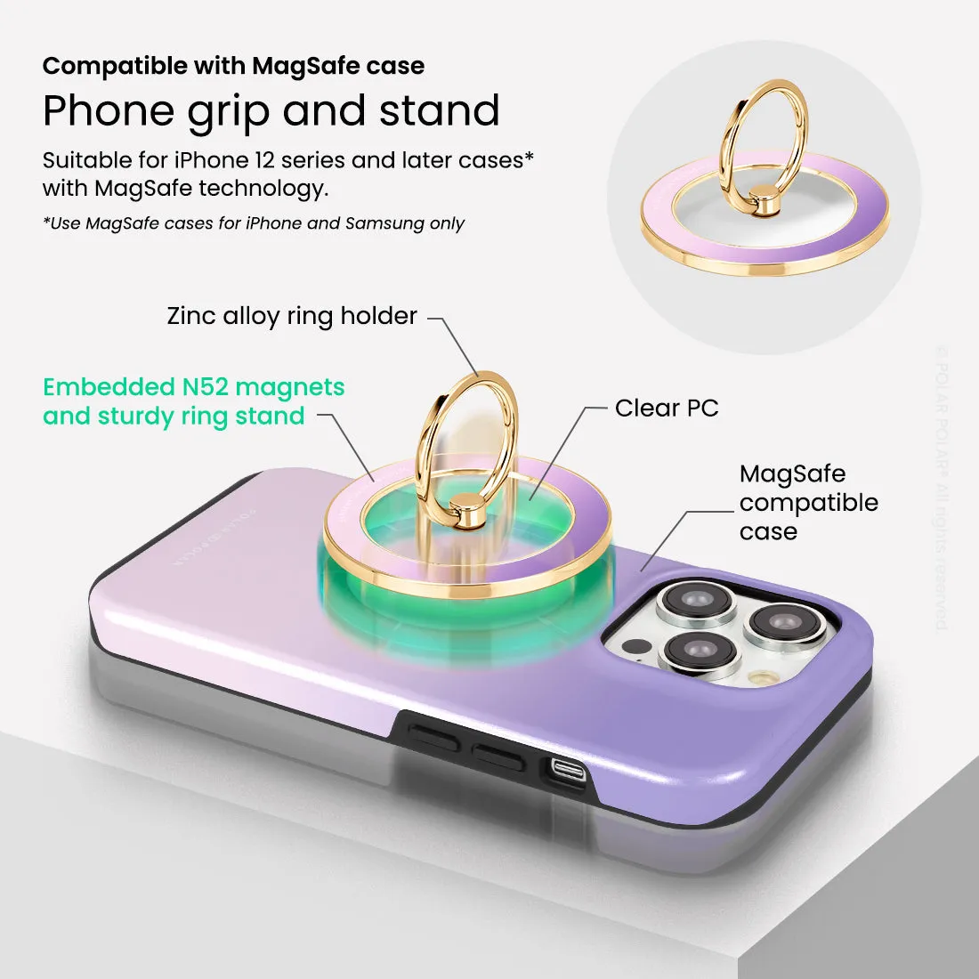 Violet Blue Pastel - Golden MagSafe Phone Grip and Ring Holder Stand