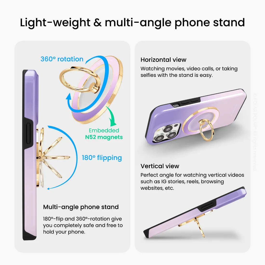 Violet Blue Pastel - Golden MagSafe Phone Grip and Ring Holder Stand