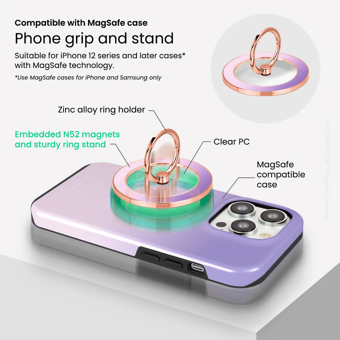 Violet Blue Pastel - Rose Gold MagSafe Phone Grip and Ring Holder Stand