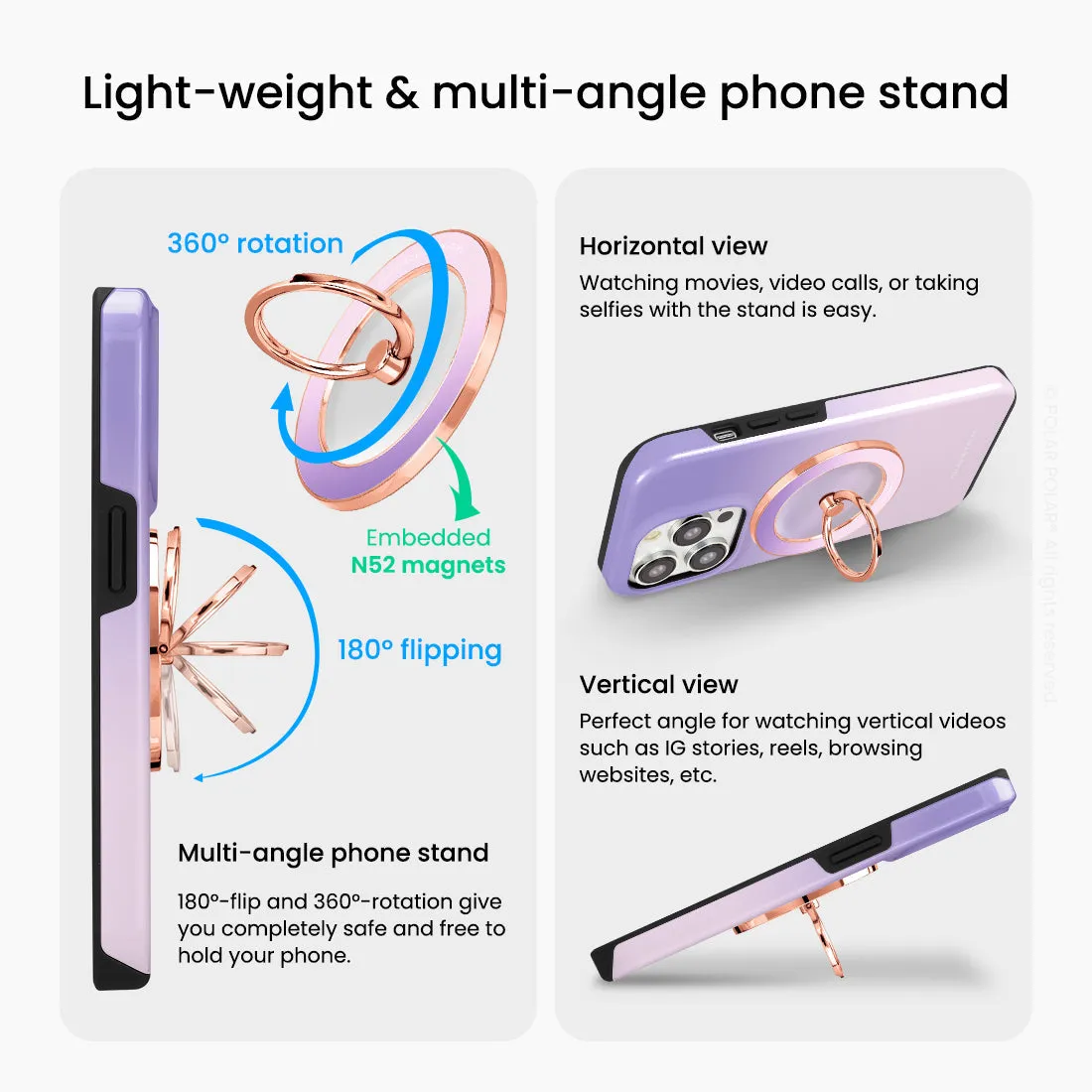 Violet Blue Pastel - Rose Gold MagSafe Phone Grip and Ring Holder Stand