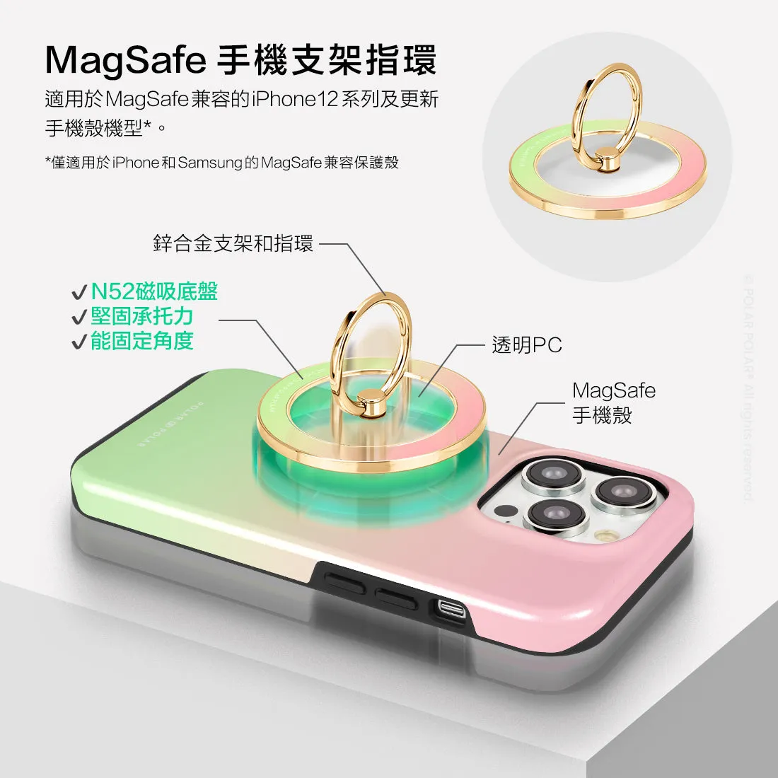 Watermelon Pastel - Golden MagSafe Phone Grip and Ring Holder Stand