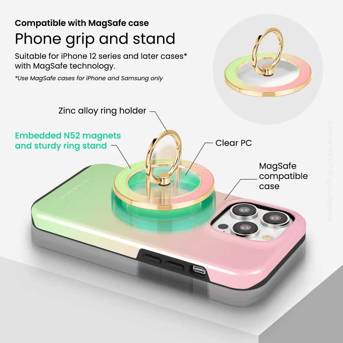 Watermelon Pastel - Golden MagSafe Phone Grip and Ring Holder Stand