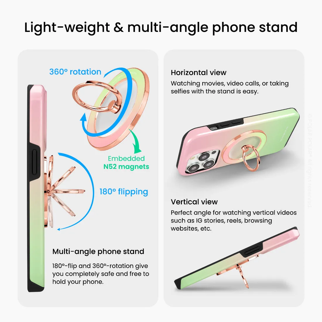 Watermelon Pastel - Rose Gold MagSafe Phone Grip and Ring Holder Stand