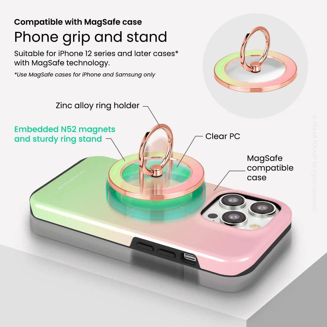Watermelon Pastel - Rose Gold MagSafe Phone Grip and Ring Holder Stand