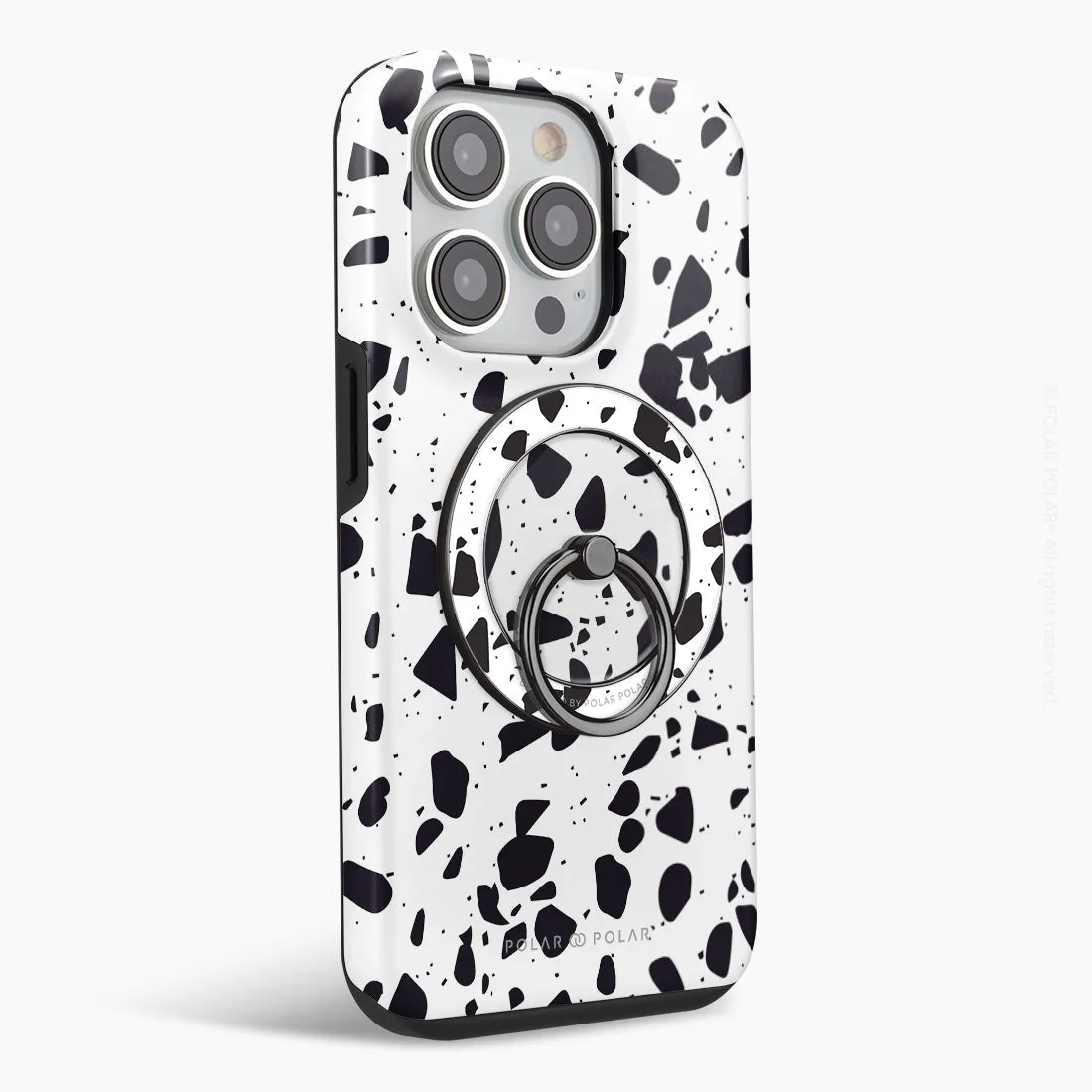 White Rocky Road Terrazzo - Black MagSafe Phone Grip and Ring Holder Stand