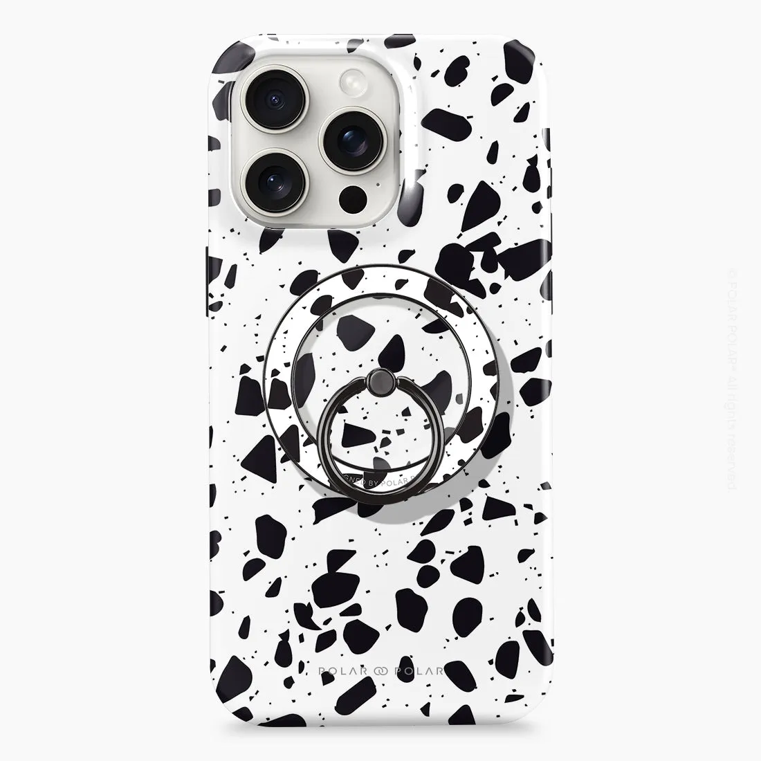 White Rocky Road Terrazzo - Black MagSafe Phone Grip and Ring Holder Stand