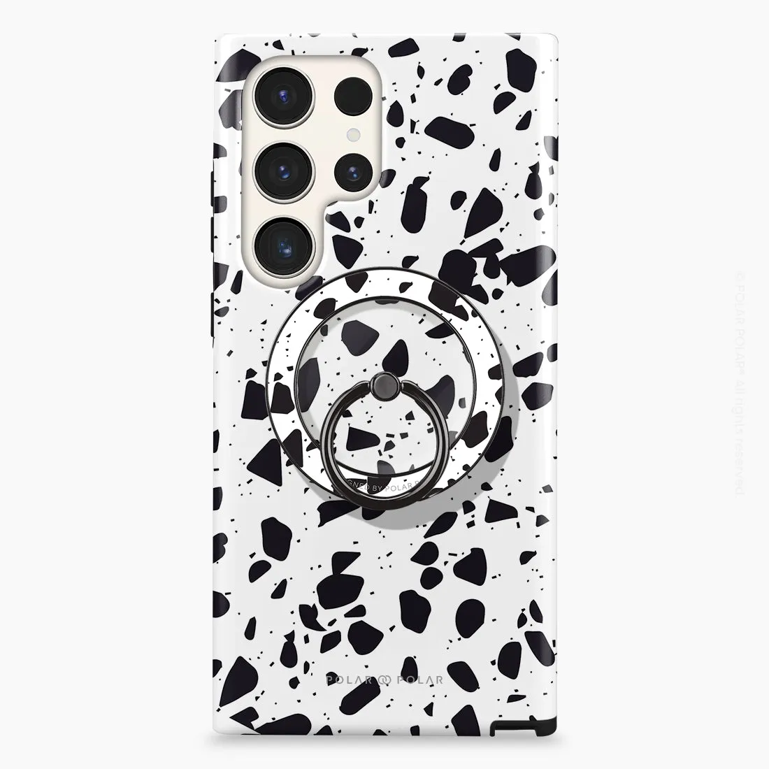 White Rocky Road Terrazzo - Black MagSafe Phone Grip and Ring Holder Stand