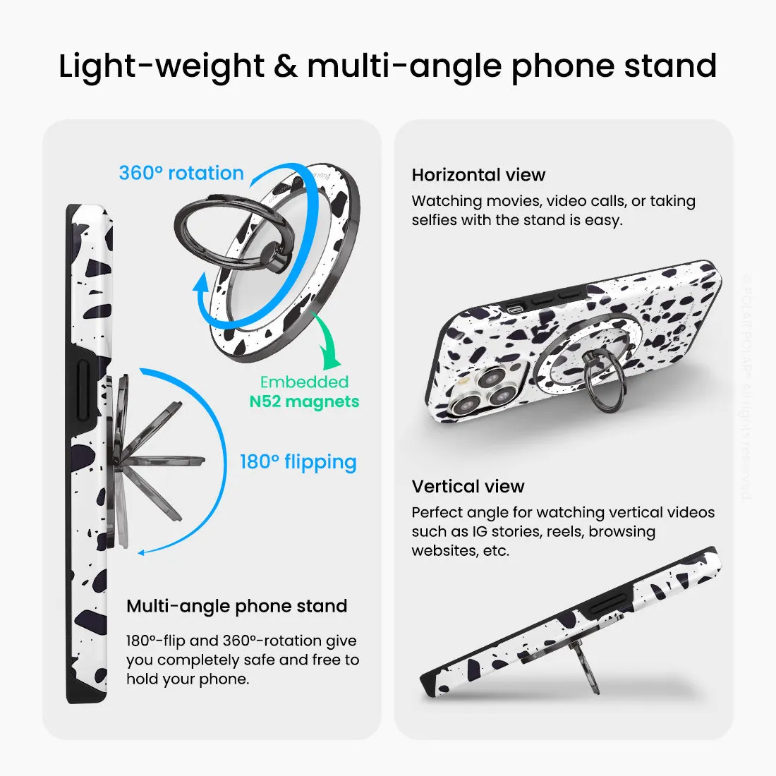 White Rocky Road Terrazzo - Black MagSafe Phone Grip and Ring Holder Stand