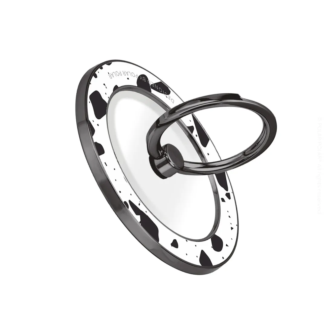 White Rocky Road Terrazzo - Black MagSafe Phone Grip and Ring Holder Stand
