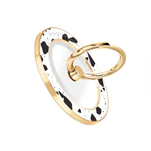 White Rocky Road Terrazzo - Golden MagSafe Phone Grip and Ring Holder Stand