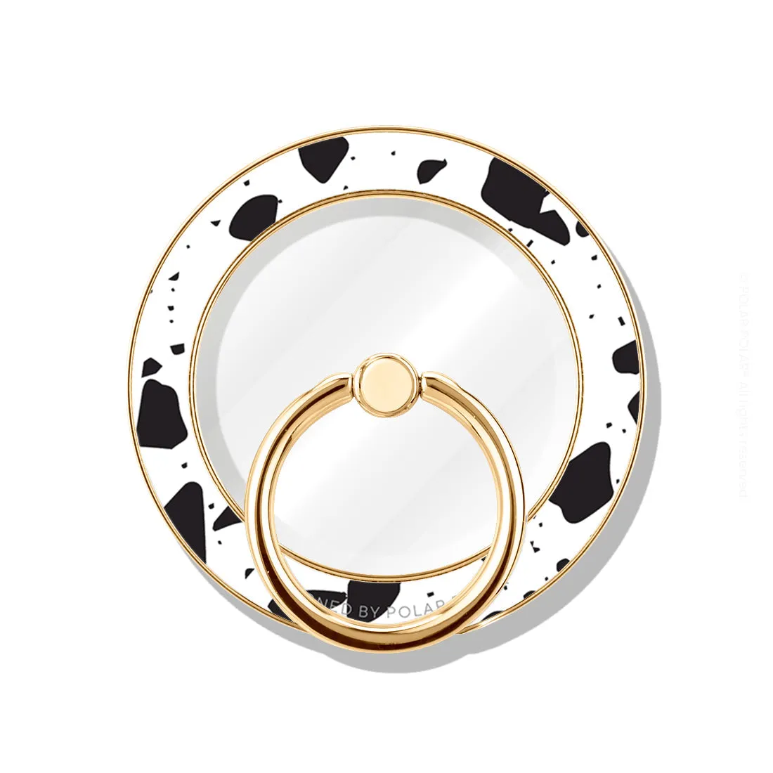 White Rocky Road Terrazzo - Golden MagSafe Phone Grip and Ring Holder Stand