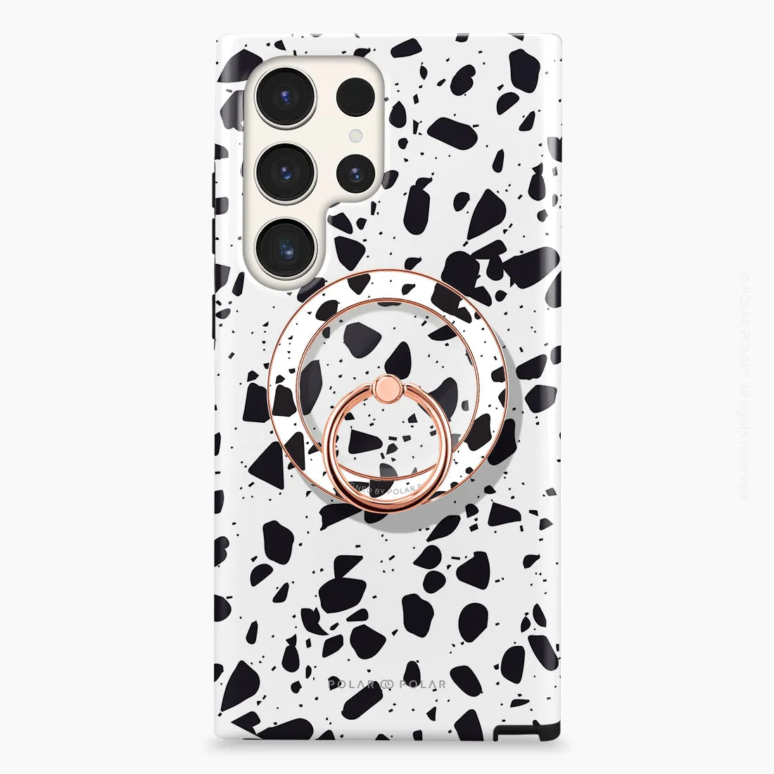 White Rocky Road Terrazzo - Rose Gold MagSafe Phone Grip and Ring Holder Stand