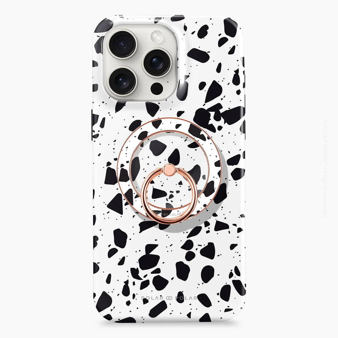 White Rocky Road Terrazzo - Rose Gold MagSafe Phone Grip and Ring Holder Stand