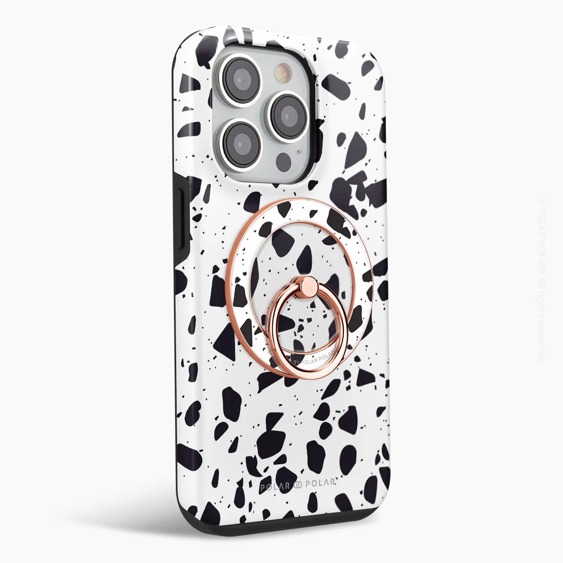 White Rocky Road Terrazzo - Rose Gold MagSafe Phone Grip and Ring Holder Stand