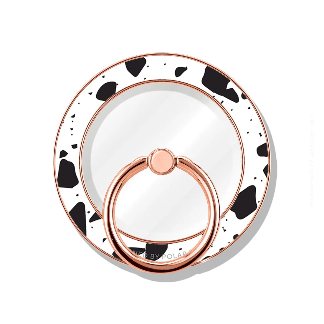 White Rocky Road Terrazzo - Rose Gold MagSafe Phone Grip and Ring Holder Stand