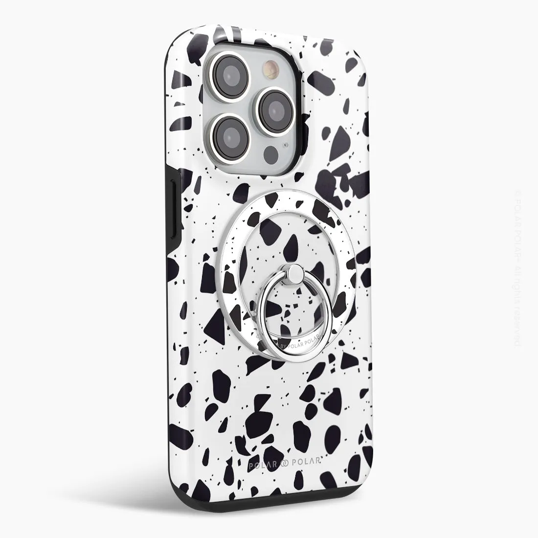 White Rocky Road Terrazzo - Silver MagSafe Phone Grip and Ring Holder Stand