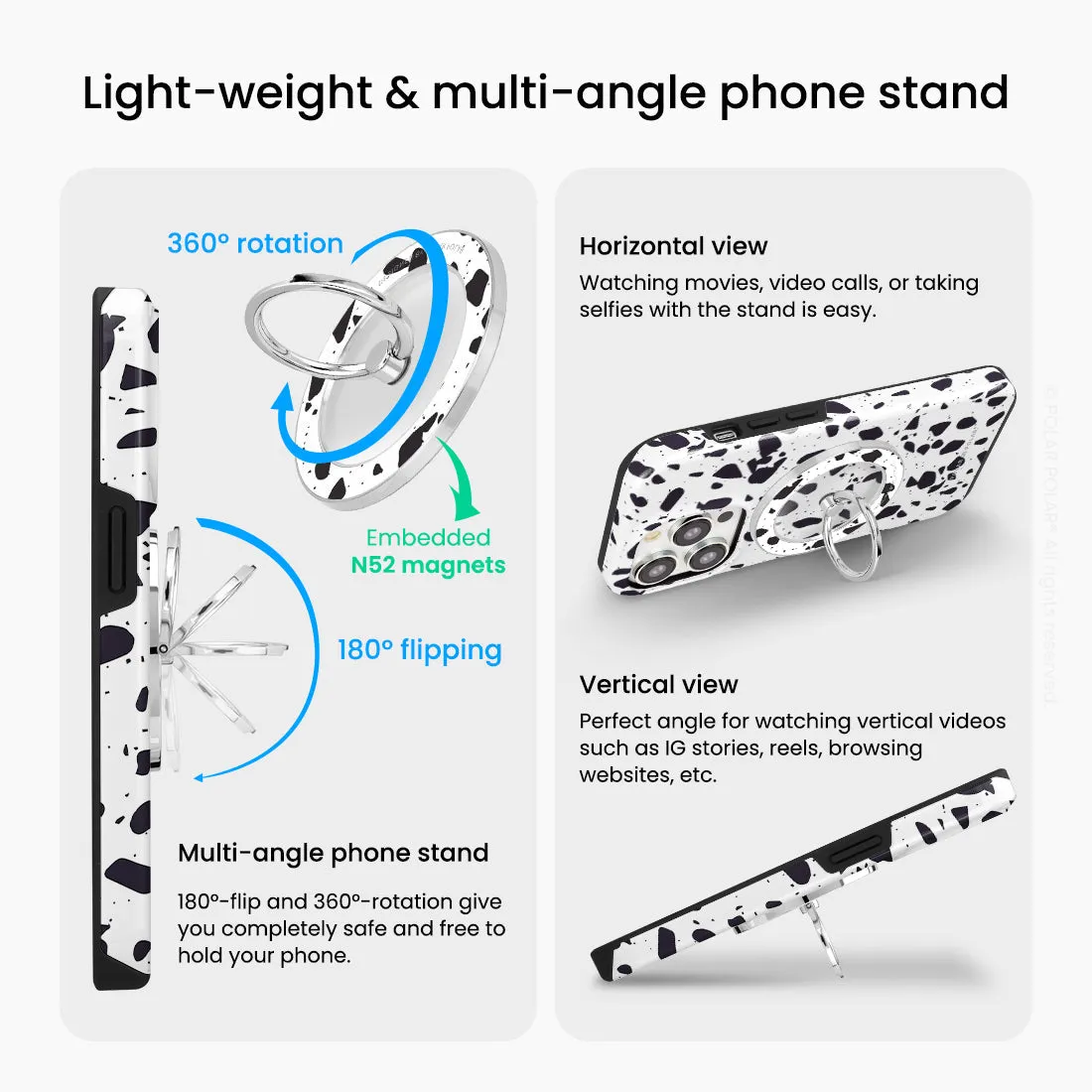 White Rocky Road Terrazzo - Silver MagSafe Phone Grip and Ring Holder Stand