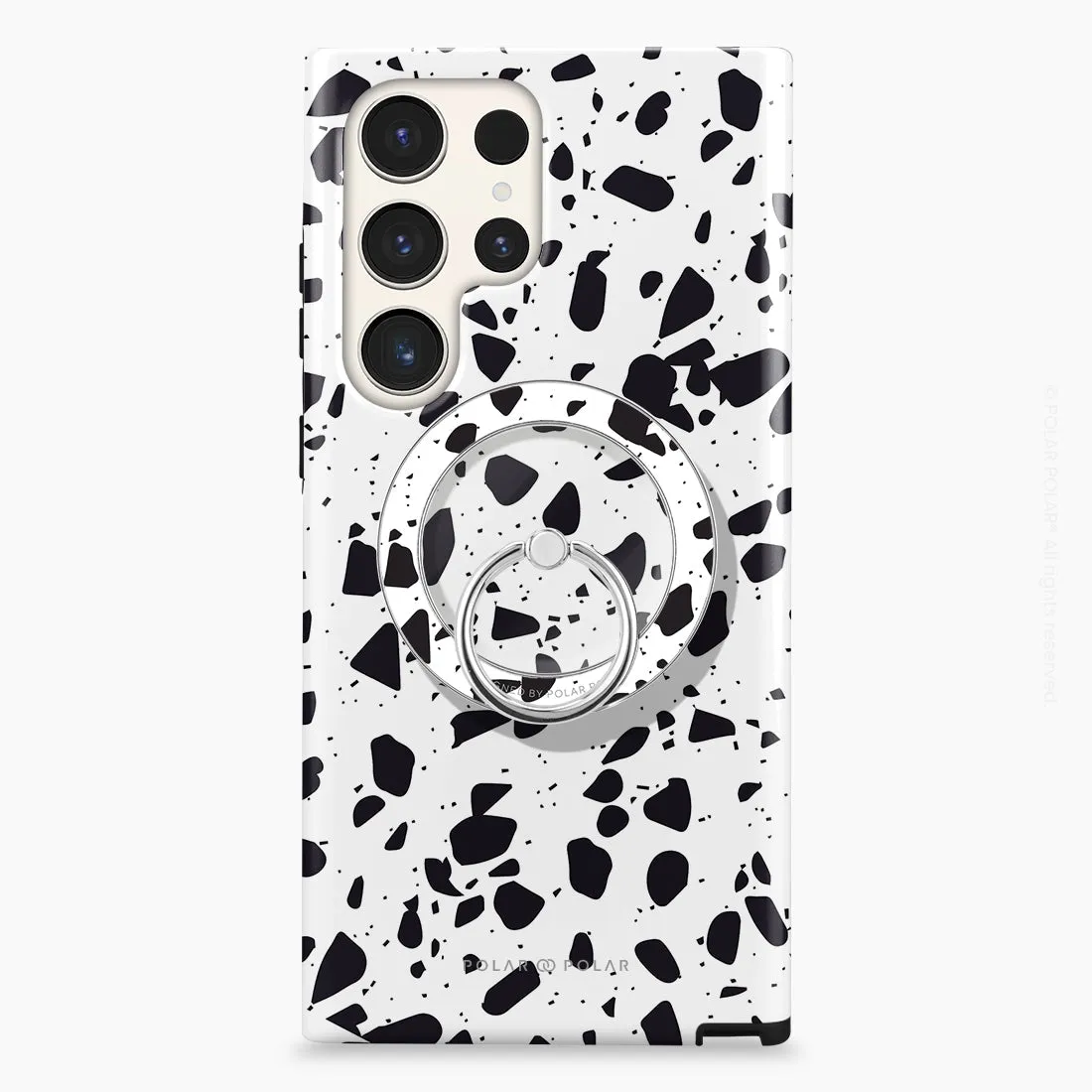 White Rocky Road Terrazzo - Silver MagSafe Phone Grip and Ring Holder Stand