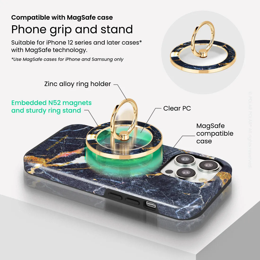 Winter Forest - Golden MagSafe Phone Grip and Ring Holder Stand