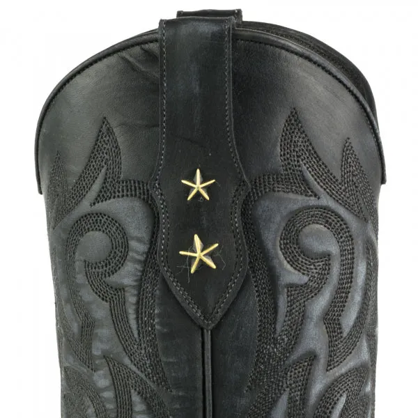 Women's Cowboy Country Western Boots Handmade Washed Black Leather 2524 
