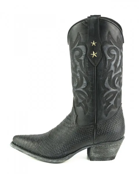 Women's Cowboy Country Western Boots Handmade Washed Black Leather 2524 