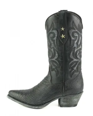 Women's Cowboy Country Western Boots Handmade Washed Black Leather 2524 